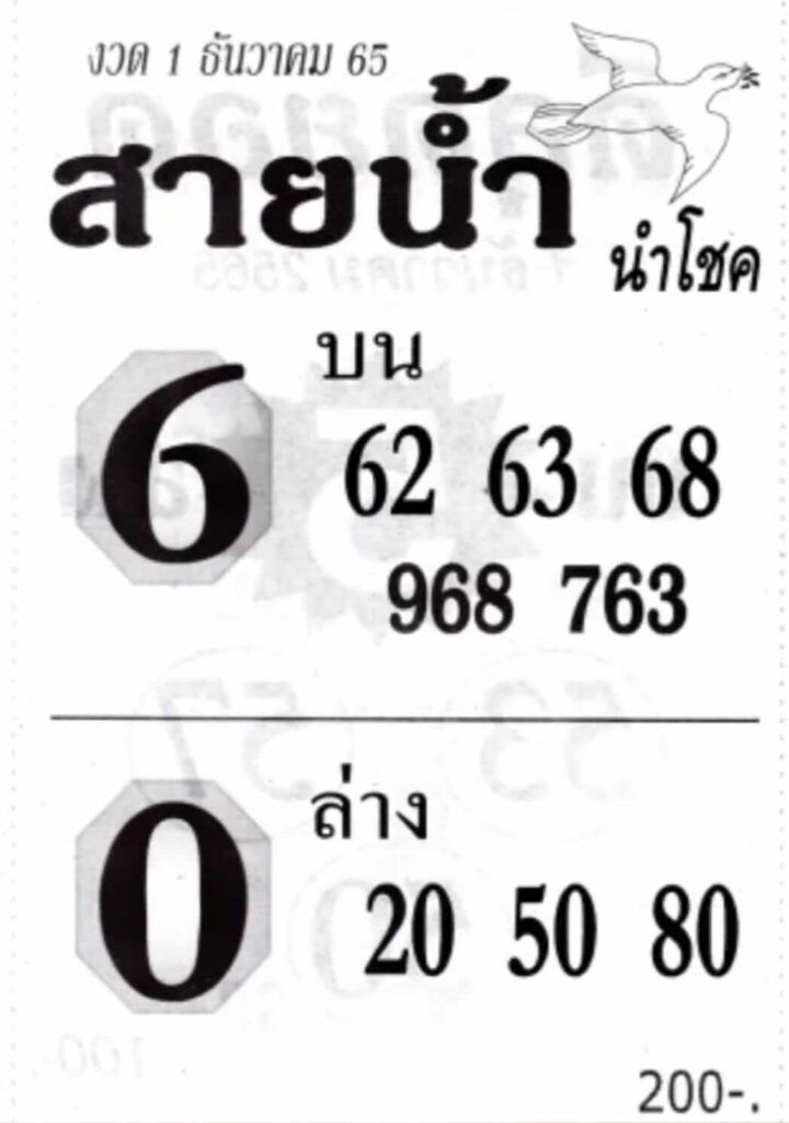 เว็บ แทงหวย หวยสายน้ำ 1/12/65