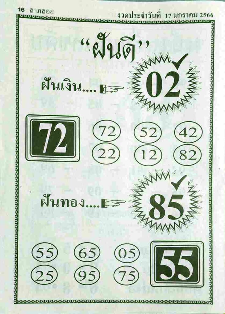 หวย 24 หวยฝันดี 17/1/66