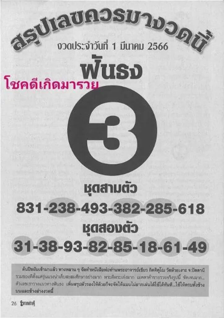 เว็บหวย หวยฟันธง 1/3/66