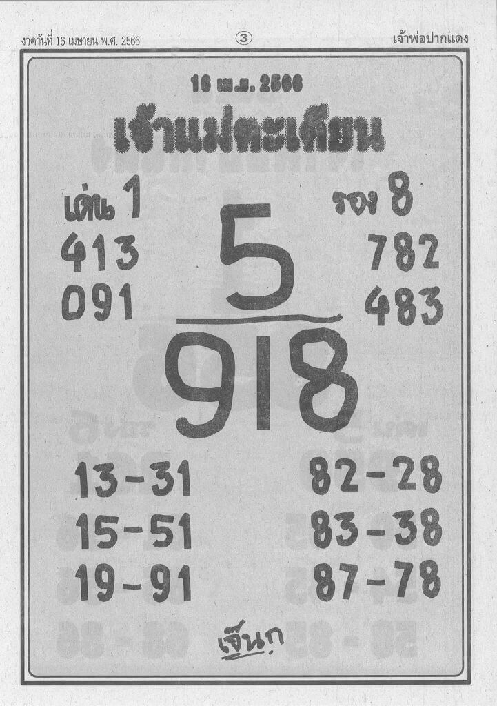 หวยเด็ด เจ้าแม่ตะเคียน 16/4/66