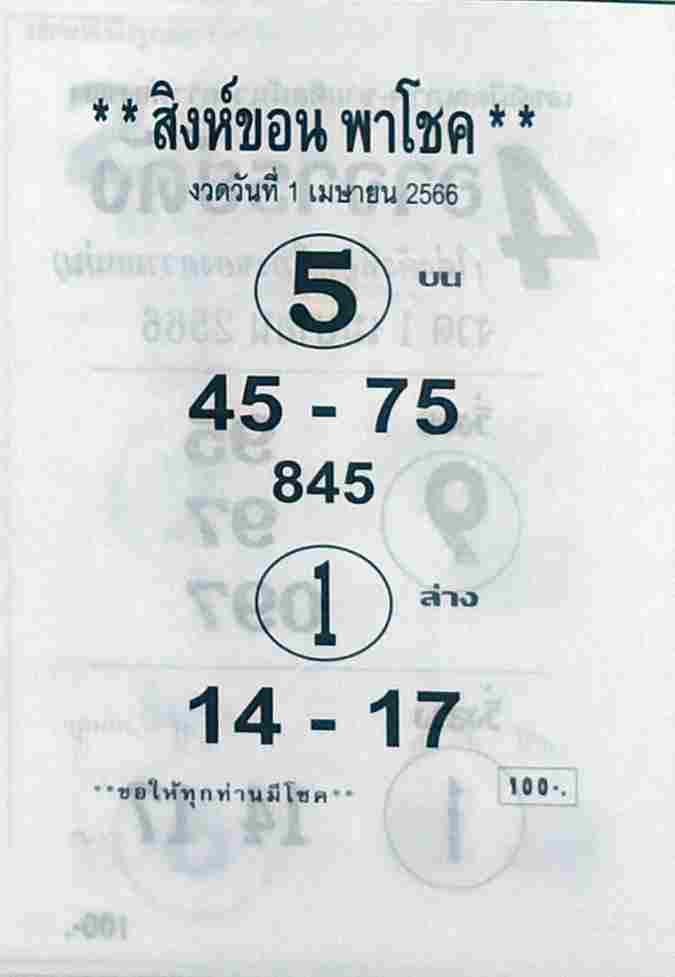 เลขเด็ดสิงห์ขอน 1/6/66