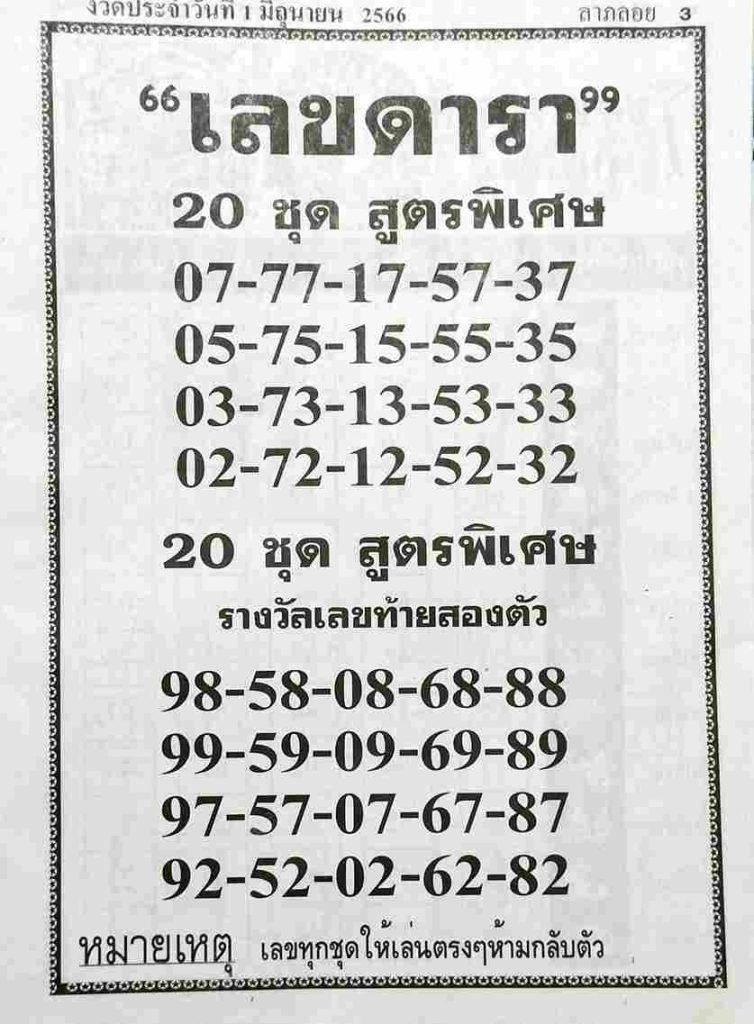 หวยเลขดารา 1-6-66