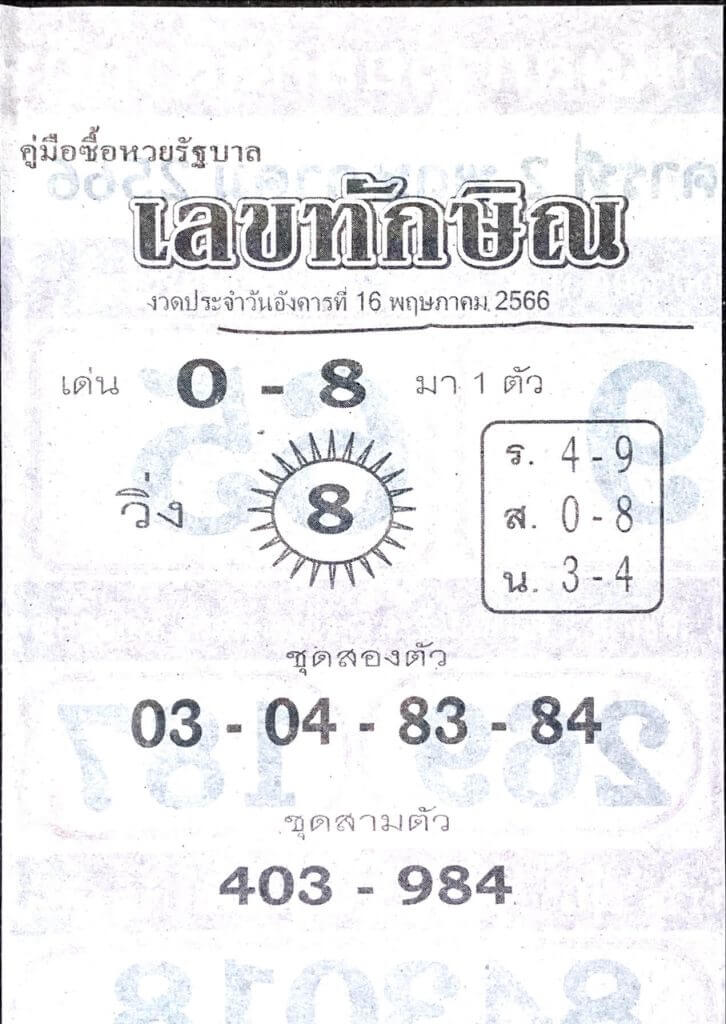 หวยดัง เลขทักษิณ 16/5/66